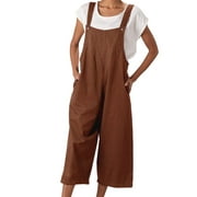 Airpow Clearance Womens Fashion Summer Solid Casual Camis Sleeveless Suspender Jumpsuit Coffee L