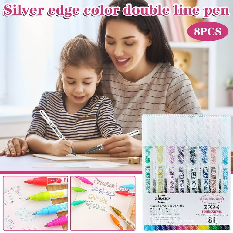 Airpow Fine Point Pen 12 Color Double Line Pen Flash Pen Set Outline Pen  4Ml Colorful Pens Smooth Writing, Retractable, Waterproof, Fading