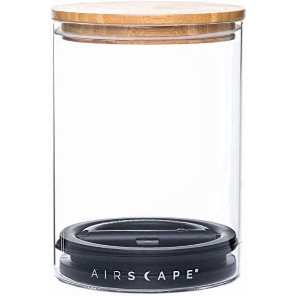 AirScape Glass Food Storage Canister - Glass Storage With US Patented Airless Inner Lid & Bamboo Top Lid - Preserves Food Freshness (Medium 7-Inch)