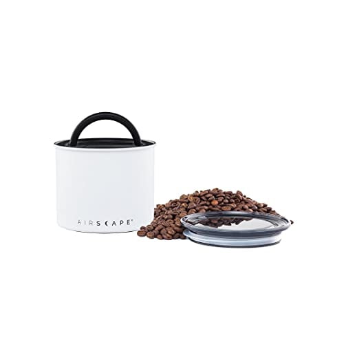 Airscape Stainless Steel Coffee Canister | Food Storage Container | Patented Airtight Lid | Push Out Excess Air Preserve Food Freshness (Small, Matte White)