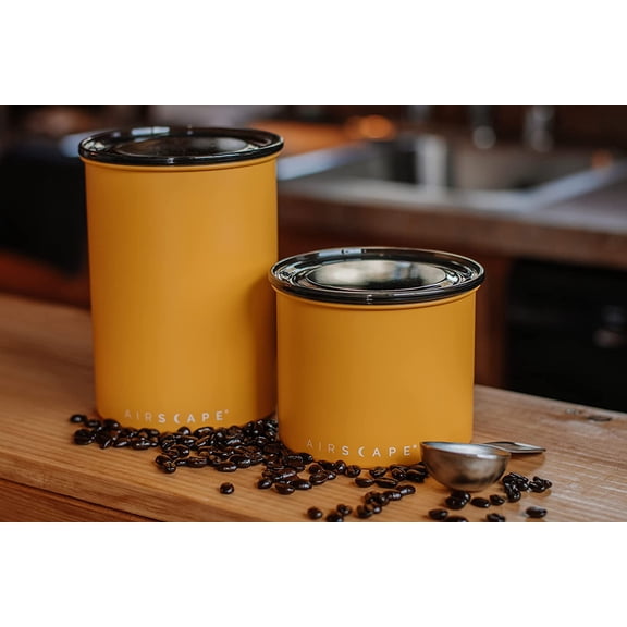 Airscape Stainless Steel Coffee Canister with Scoop - Airtight Food Storage Container for Freshness, Small Matte Yellow