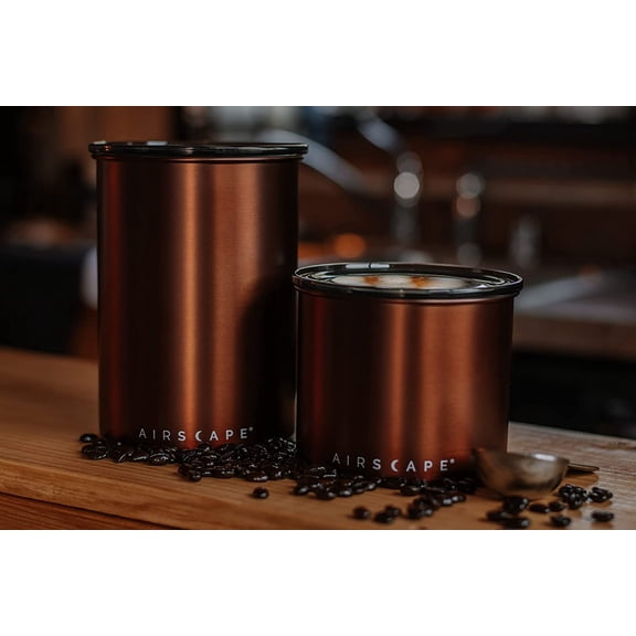 Airscape Stainless Steel Coffee Canister with Scoop - Airtight Food Storage Container for Pet Food, Coffee, Tea (Small, Brushed Copper)