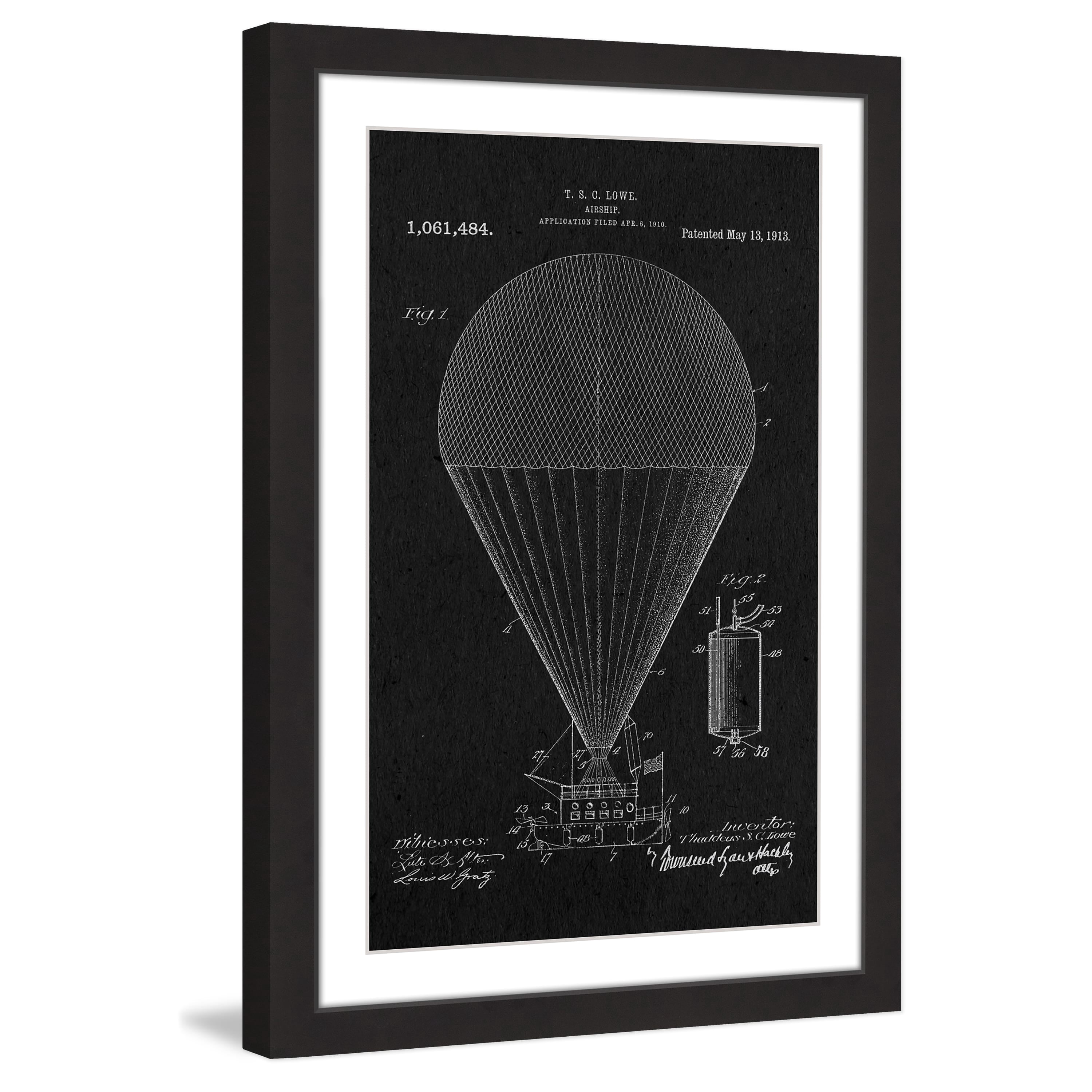 "Airship 1913 Black Paper" Framed Painting Art Print, 30" x 1.5"