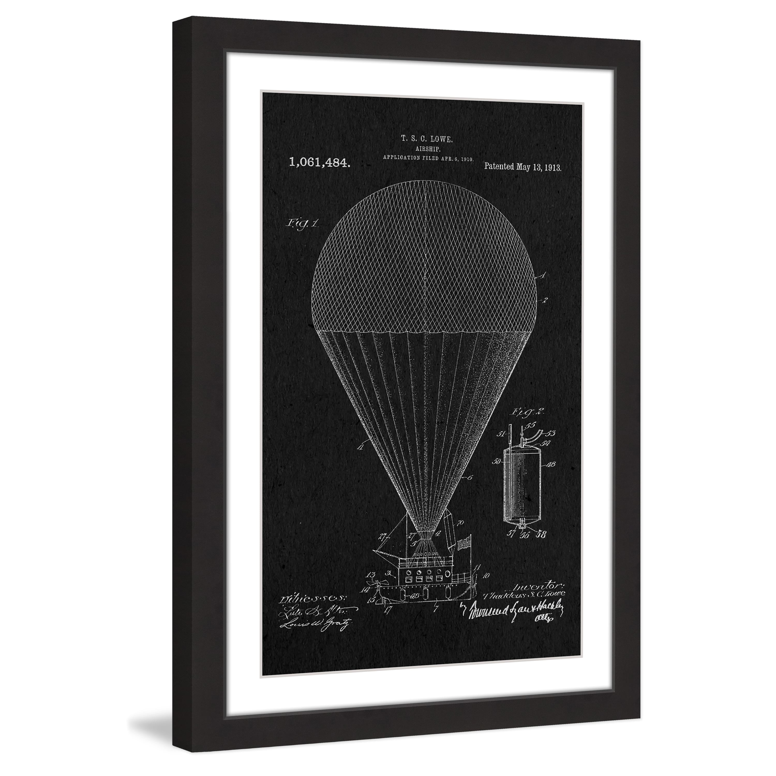 "Airship 1913 Black Paper" Framed Painting Print