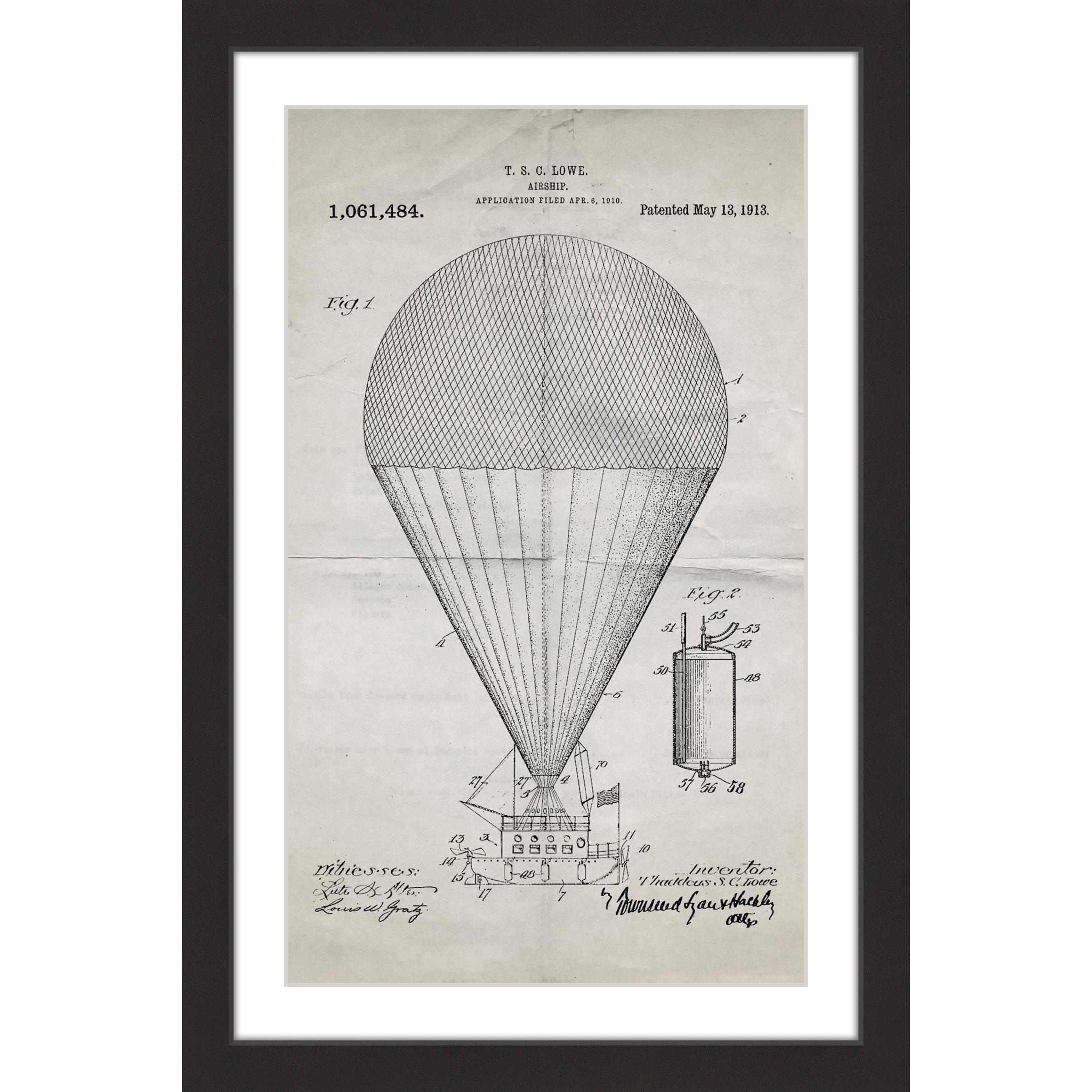 "Airship 1913 Old Paper" Framed Painting Print