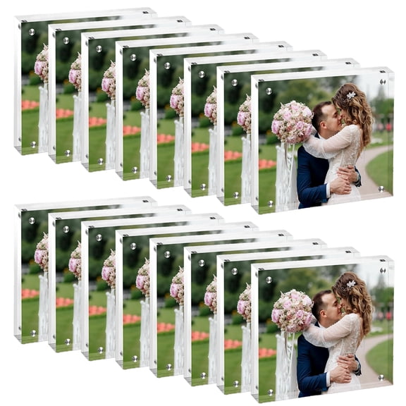 Airsnigi 4x4 Acrylic Frames 16 Pack, 20mm Double Sided Magnetic Picture Frames Bulk Display Stand Self Standing Clear Photo Frames for Wedding Birthday Baby Shower Picture Holder Y101