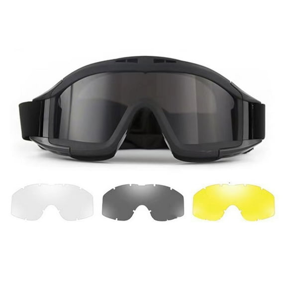 Airsoft Goggles Desert Locust Goggles Anti Fog Safety Glasses Impact Resistant Tactical Eyewear with 3 Interchangeable Lenses for Outdoor Cycling