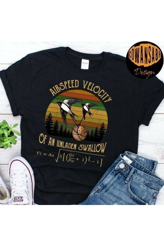 Airspeed Velocity Of An Unladen Swallow Monty Python Vintage Black T-shirt