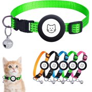 Airtag Cat Collar, 8-13.6" Reflective Air Tag Cat Collar with Bell 2/5" in Width and Silicone Airtag Holder Case Compatible with Apple Airtag for Cat Kitten Puppy (Green)