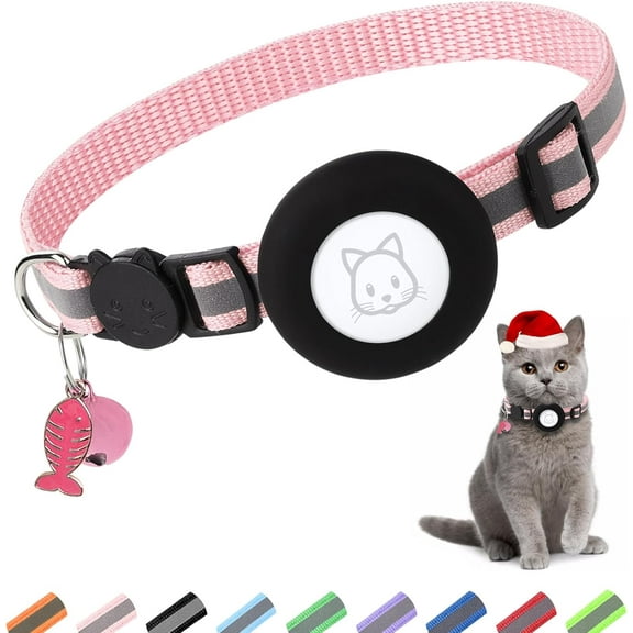 Airtag Cat Collar, Air tag Cat Collar with Bell and Safety Buckle in 3/8" Width, Reflective Collar with Waterproof Airtag Holder Compatible with Apple Airtag for Cat Dog Kitten Puppy