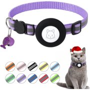 Airtag Cat Collar, Air tag Cat Collar with Bell and Safety Buckle in 3/8" Width, Reflective Collar with Waterproof Airtag Holder Compatible with Apple Airtag for Cat Dog Kitten Puppy (Purple)