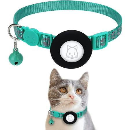 Airtag Cat Collar, Apple Air Tag Cat Collar with Safety Buckle and Bell, Reflective Cat Collar in 3/8" Width with Airtag Holder for Small Pets Cats Puppies Kitten