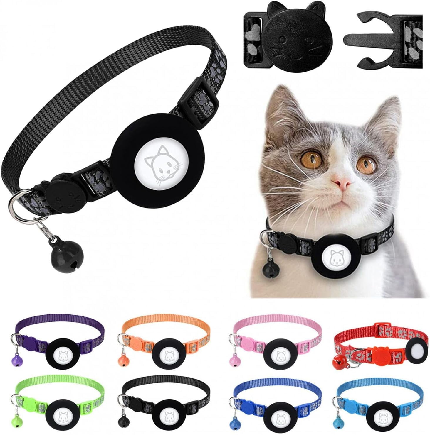 Airtag Cat Collar with Bell, Reflective GPS Cat Collar with Air Tag