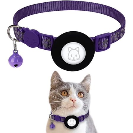 Airtag Cat Collar with Bell, Reflective GPS Cat Collar with Air Tag Holder, Adjustable Breakaway Safety Buckle, Lightweight Tracker Cat Collars for Small Pets Puppy Dog, for Apple AirTags