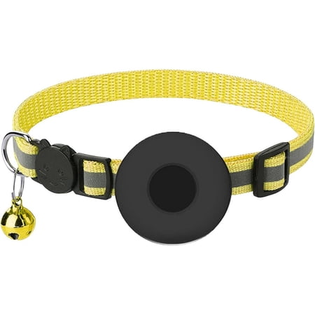 Airtag Cat Collar with Breakaway Bell Airtag Cat Collar Reflective Adjustable Strap Collar Holder 1 Cm in Width Large Dog Collar and Leash Buckle Dog Collars for Medium Dogs Yellow
