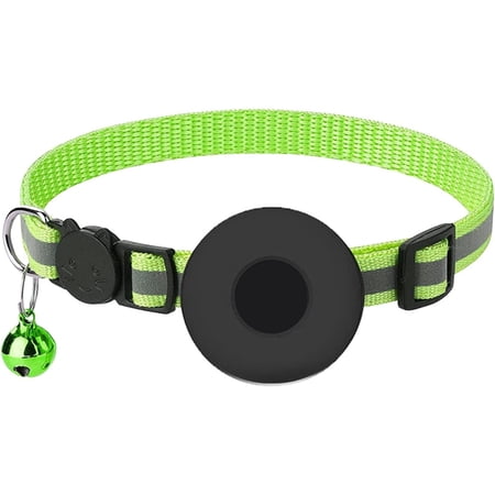 Airtag Cat Collar with Breakaway Bell Airtag Cat Collar Reflective Adjustable Strap Collar Breakaway with Airtag Holder 1 cm in Width Dog Bell Collar Brass (Green, One Size)