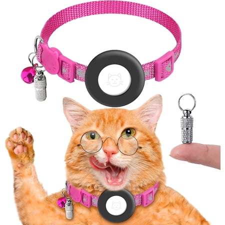 Airtag Cat Collar, Breakaway Cat Collars Holder with Reflective Strap, Bell & ID Tag Compatible with Apple Airtag for Cats Dogs Kitten Puppy (Red)