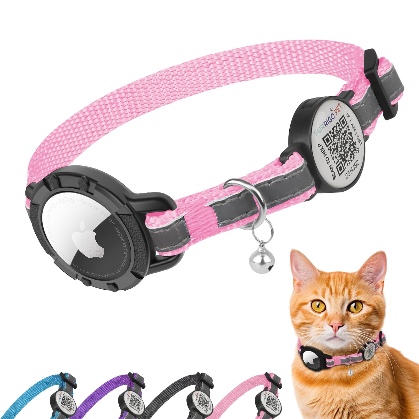 Airtag Cat Collar Breakaway with QR Code Name Reflective cat collar