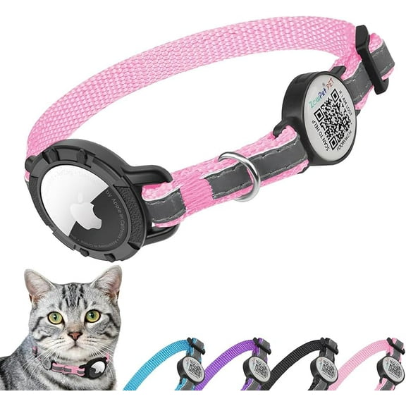 Airtag Cat Collar Breakaway with QR Code Name Tag, Reflective cat Collar airtag Holder with Bell, Cat ID Tag Personalized, Ultra-Durable, Adjustable, Quick Release, Fits Small Large Cats, Blue
