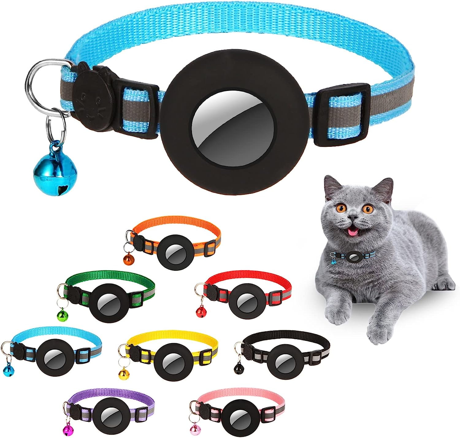 Airtag Cat Collar Breakaway, Reflective Collars with Apple Air Tag GPS