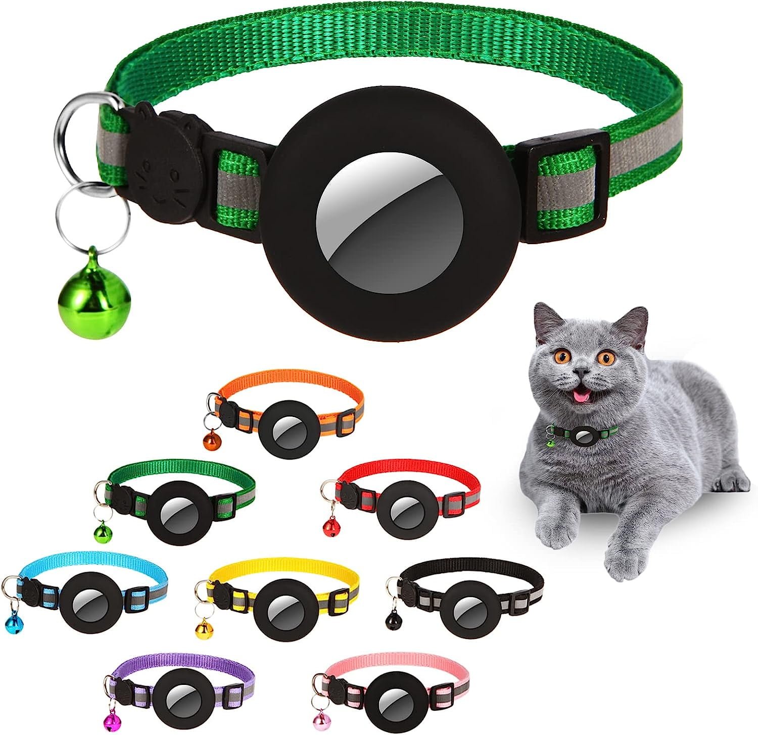 Airtag Cat Collar Breakaway, Reflective Collars with Apple Air Tag GPS