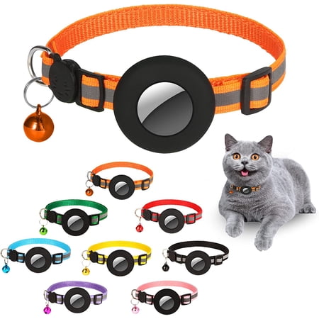 Airtag Cat Collar Breakaway, Reflective Collars with Apple Air Tag GPS Holder and Bell for Kittens and Puppies (Orange)