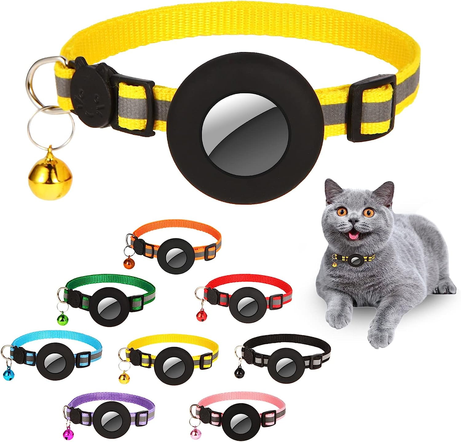 Airtag Cat Collar Breakaway, Reflective Collars with Apple Air Tag GPS
