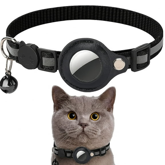 Airtag Cat Collar Breakaway, Reflective Kitten Collar with Apple Air Tag Holder and Bell for Girl Boy Cats, 0.4 Inches in Width and Lightweight