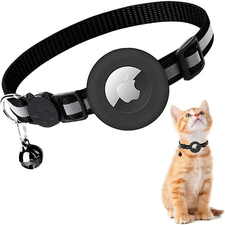 Airtag Cat Collar - Cat Airtag Collar with Silicone Airtag Holder and Bell - Adjustable Double Layer Nylon Breakaway Cat Collars - 0.2in Reflective Strip