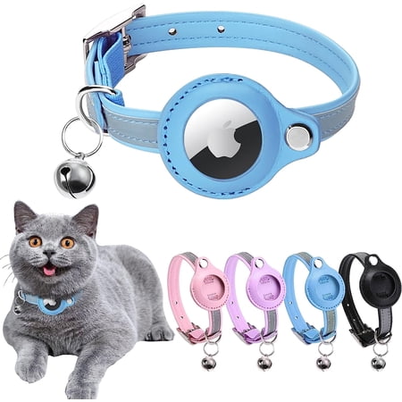 Airtag Cat Collar, Cat Collar with Bells, Reflective GPS Cat Collar, Anti-Lost Cat Tracker Collar Adjustable Leather Cat Collar for Boy Girl Cats or Small Dogs, Kittens and Puppies (S, Blue)