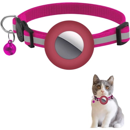 Airtag Cat Collar,Cat Collar with Airtag Holder,Airtag Cat Collar Holder with Bell and Reflective Adjustable Strap for Cat Kitten Puppy. (Rose-Red)