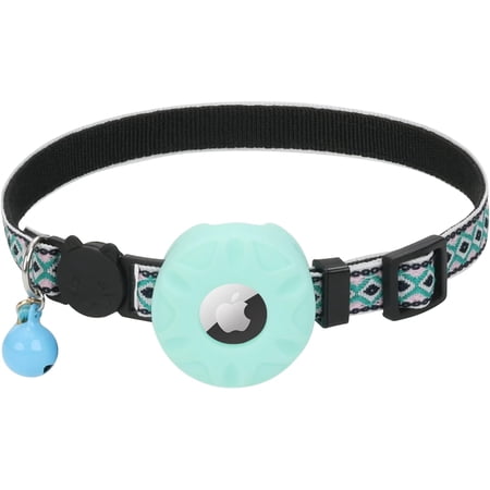 Airtag Cat Collar,DABOQED Kitten Collar Adjustable Breakaway Collar with Safety Buckle and Silicone Airtag Holder Case Compatible with Airtag Pet Collar for Female Girl Cats Male Boy Cats(Mint Green)