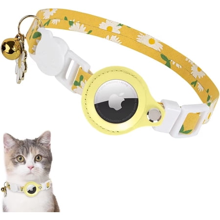 Airtag Cat Collar, Floral Cat Collars with Airtag Holder, Breakaway Air Tag Cat Collar with Bell and Safety Buckle, Adjustable Airtag Collar for Girl Boy Cats Puppy Fit Necks: 8.6‘‘-13.4‘‘