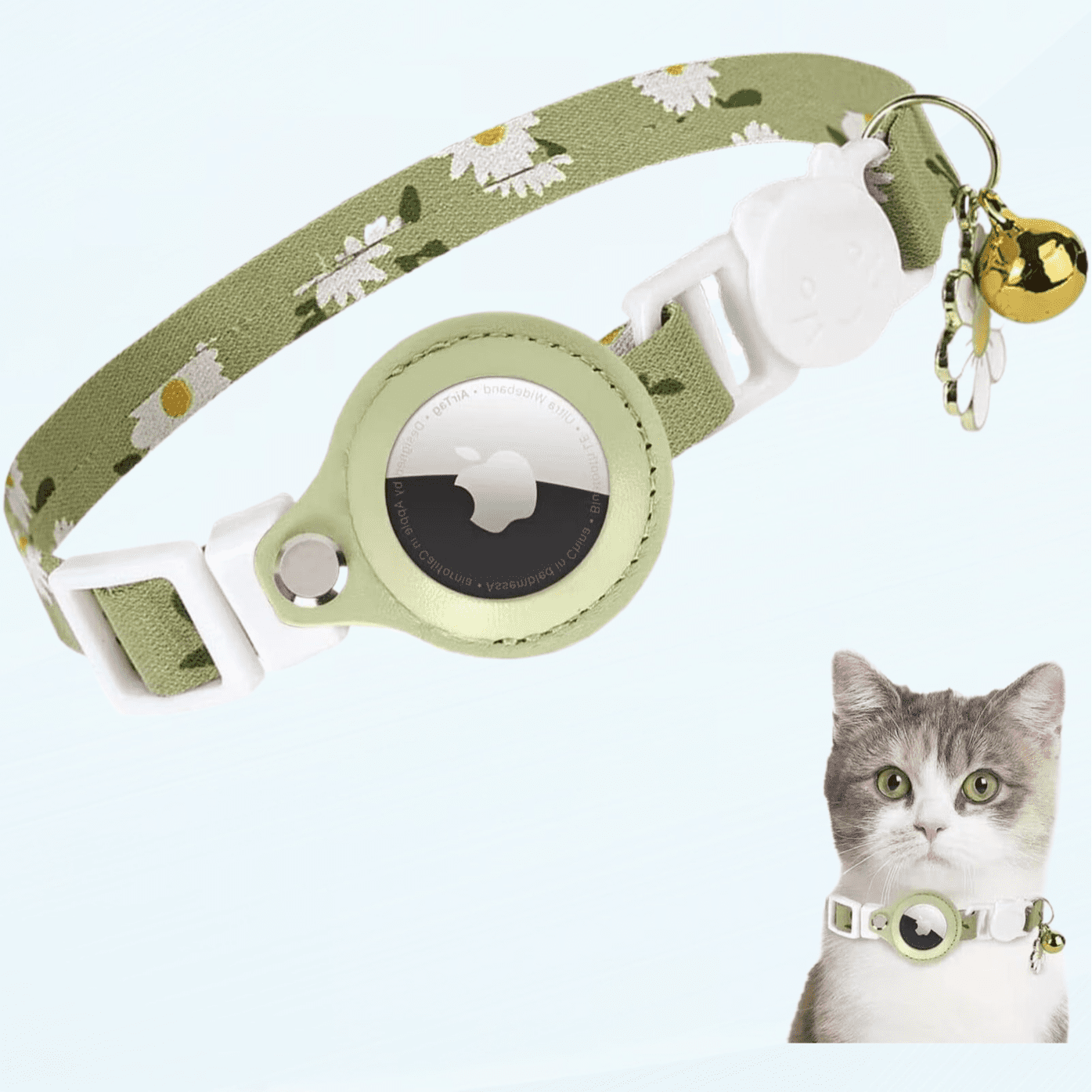 Airtag Cat Collar, Floral Cat Collars with Airtag Holder, Breakaway Air