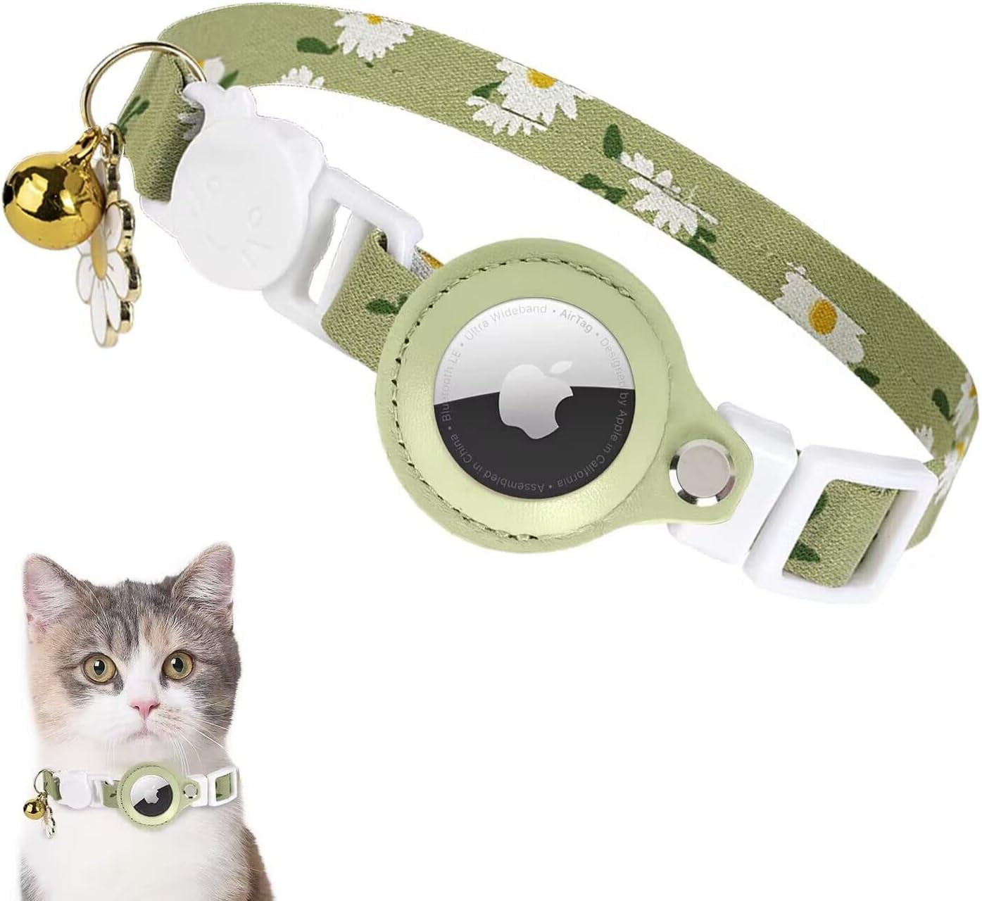 Airtag Cat Collar, Floral Cat Collars with Airtag Holder, Breakaway Air