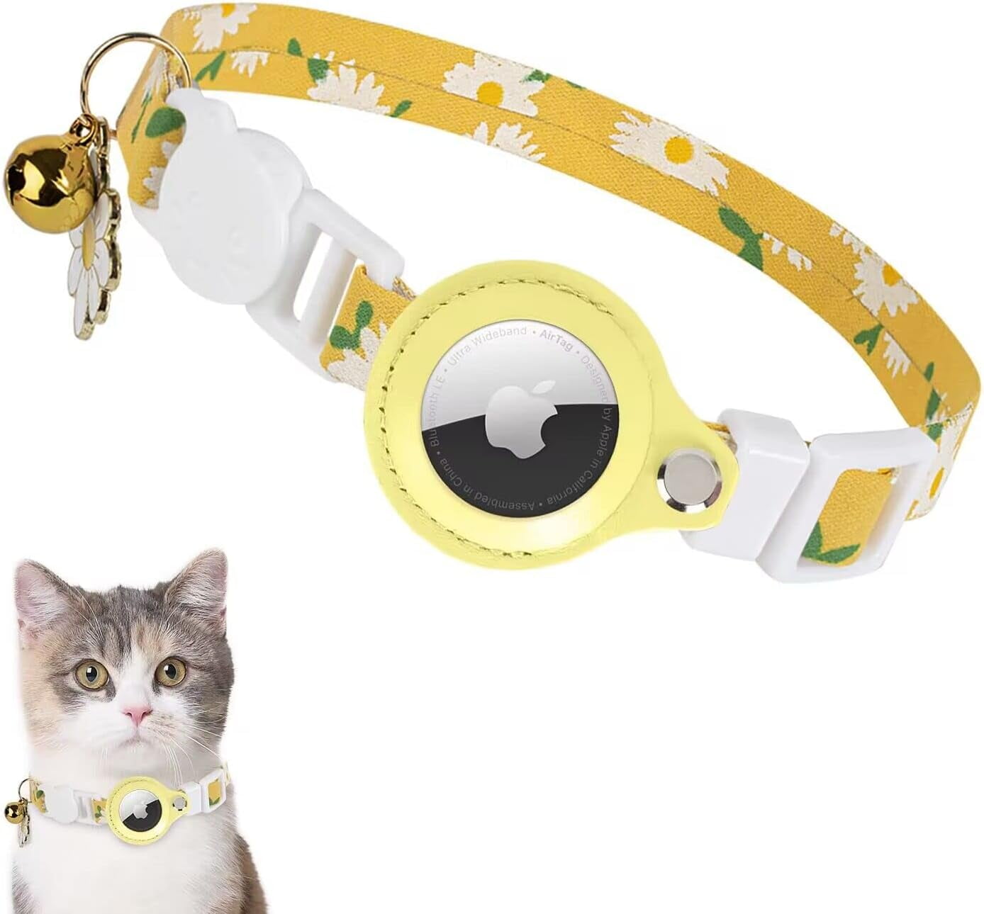 Airtag Cat Collar, Floral Cat Collars with Airtag Holder, Breakaway Air