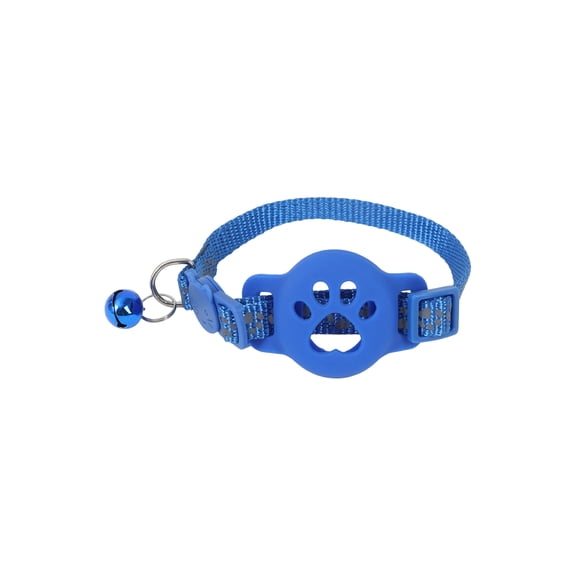 Airtag Cat Collar Holder, Reflective Cat Collar, Cat Collar with Tracker, Personalized Cat Collar, Adjustable, Blue, Paw Shaped Case, Bell Attachment, 1 Pc