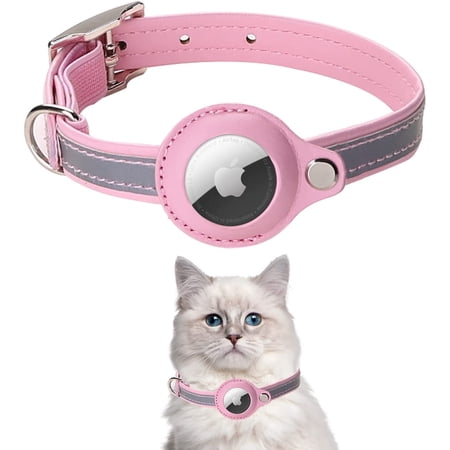 Airtag Cat Collar Reflective Cat Collar with Airtag Holder Adjustable Leather Airtag Collar for Kitten Puppy