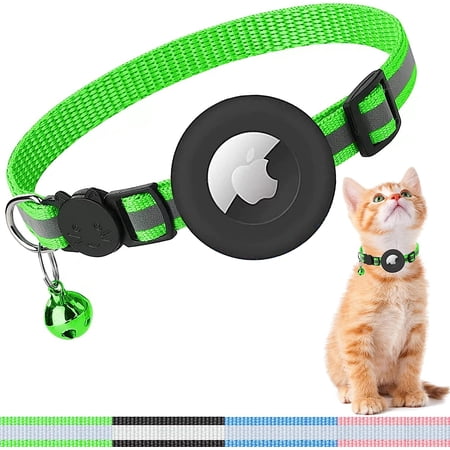 Airtag Cat Collar - Cat Airtag Collar with Silicone Airtag Holder and Bell - Adjustable Double Layer Nylon Breakaway Cat Collars - 0.2in Reflective Strip