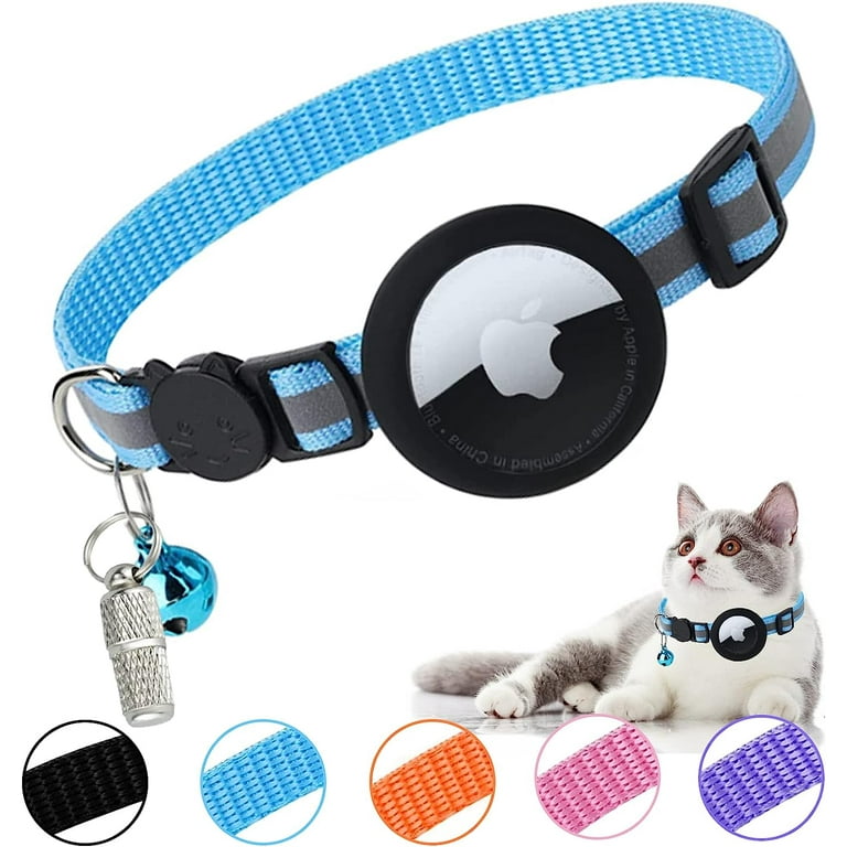 Airtag Cat Collar Waterproof Cat Collar with Bell Reflective Strip for Apple Air Tag GPS Tracker Detachable Airtag Cat Collar with Breakaway Bracket