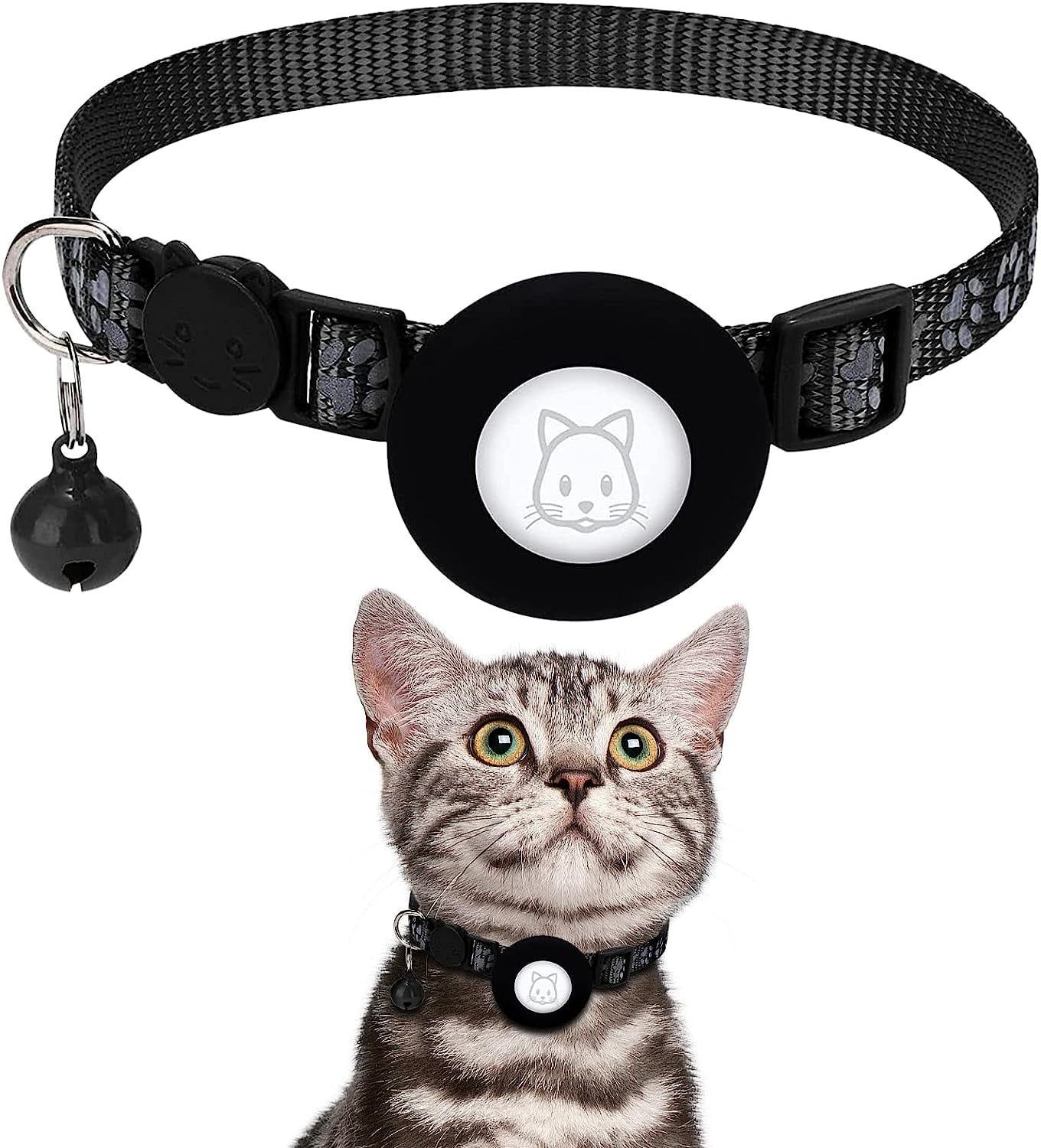 Airtag Cat Collar with Bell, Reflective Breakaway Cat Collar with