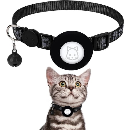Airtag Cat Collar with Bell, Reflective Breakaway Cat Collar with Airtag Holder, Adjustable Tracker Cat Collars for Girl Boy Cats Kittens Puppies