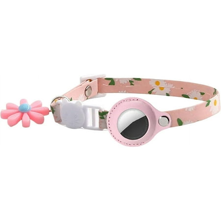 Airtag Cat Collor, Reflective Breakaway Safety Buckle Collor with Sunflower Pattern Anti-Loss Compatible with Apple Airtag for Cat Dog Kitten Puppy Lightweight Dark Pink