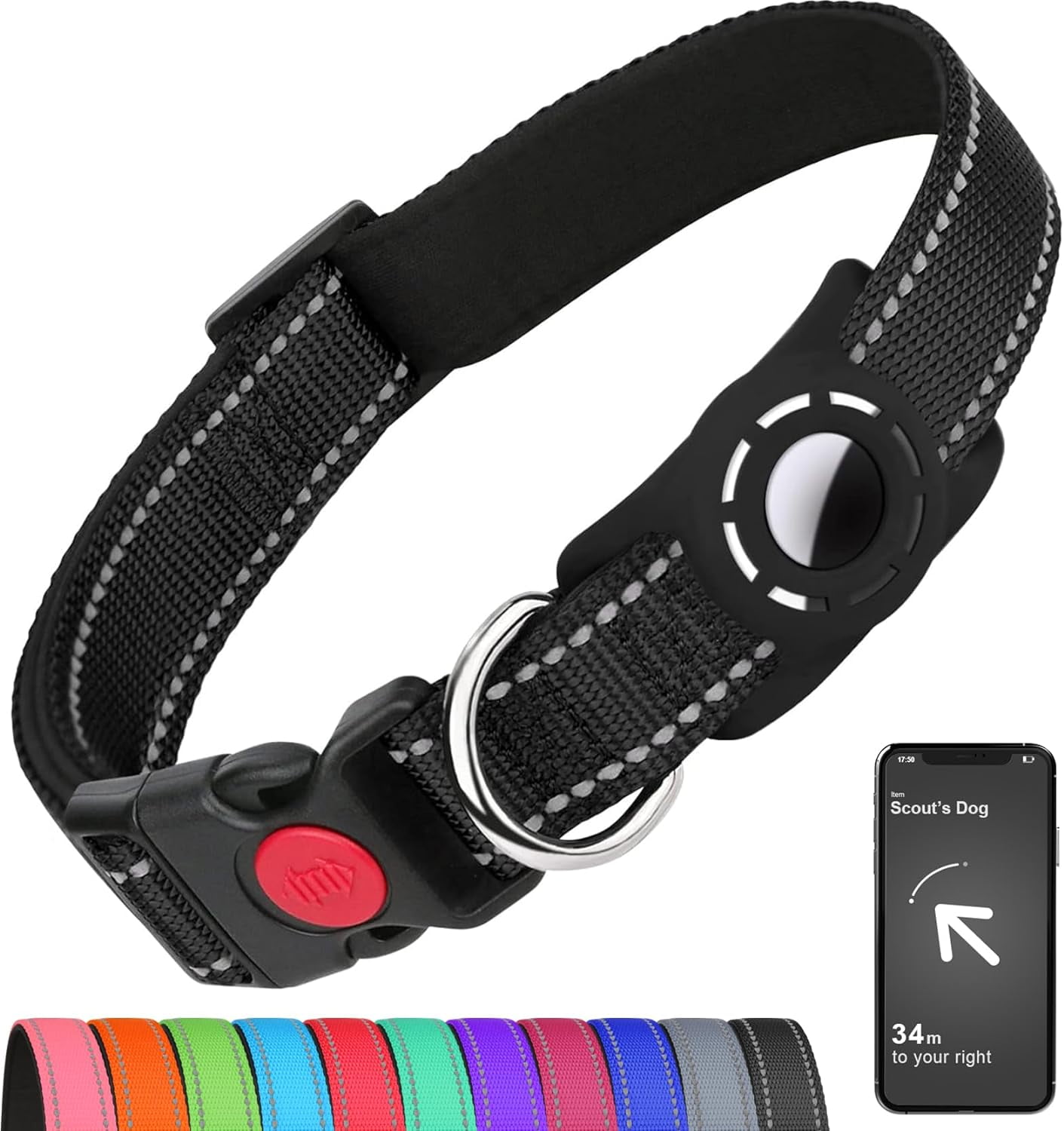 Airtag Dog Collar For Puppy Dogs, Reflective Dog Collars With Airtag Holder, Soft Padded