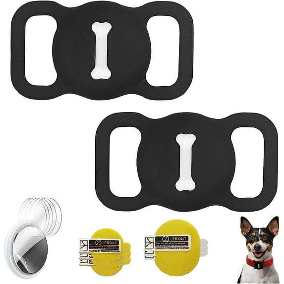 Airtag Dog Collar Holder 2 Pack Airtag Holder Flexible Silicone Protective Case Compatible for GPS Tracker for Pet Loop Holder Dog Cat Collar Accessories - (2 Pcs Black)