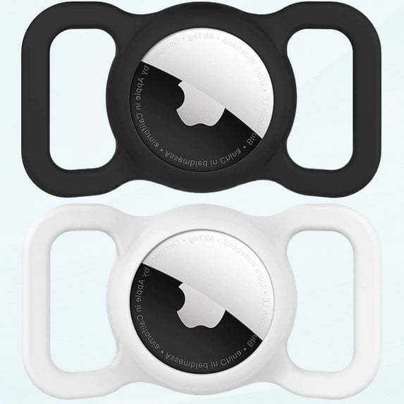 Airtag Dog Collar Holder (2-Pack) for Apple Airtag Dog Collar Anti-Loss Silicone Air Tag Tracker Holder Case Compatible with Cat/Dog Collars (Black and White)