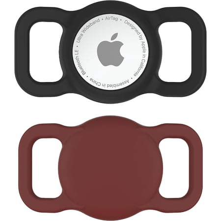 Airtag Dog Collar Holder, 2 Pack Silicone Airtag Case for Dog Collar, Dog GPS Tracker Protective Case, Cat Collar Airtag Holder for Dog Cat Pet Collar Backpack(Black+Wine Red)