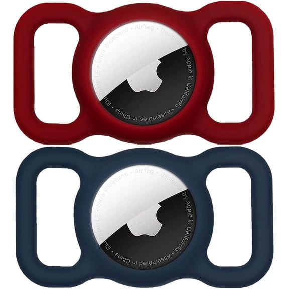 Airtag Dog Collar Holder(2 Pack) for Apple Airtags Anti-Lost Air Tag Holder Case Compatible with Cat Dog Collars Wine Red&Midnight Blue