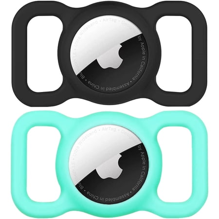 Airtag Dog Collar Holder(2 Pack) for Apple Airtags Anti-Lost Silicone Air Tag Holder Case Compatible with Cat Dog Collars (Mint Green&Black)