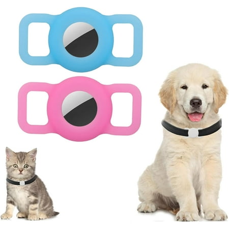 Airtag Dog Collar Holder Accessories,2pack Waterproof Airtag Cat Collar for Air Tag Protective Silicone Small Pet Loop Airtags Collars Cases (Cat Black &Black (Luminous Blue&Luminous Powder)